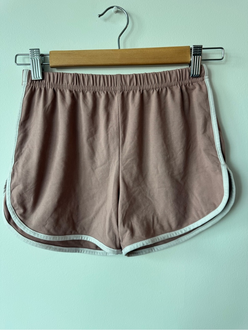 Always Dusty Rose Dolphin Hem Running Shorts Women Large L White Trim Activewear